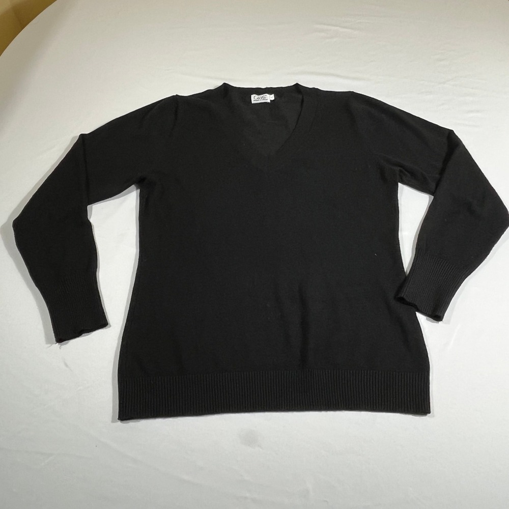 Cielo Sweater Women Large Black Good Condition V-Neck Viscose Nylon Pullover